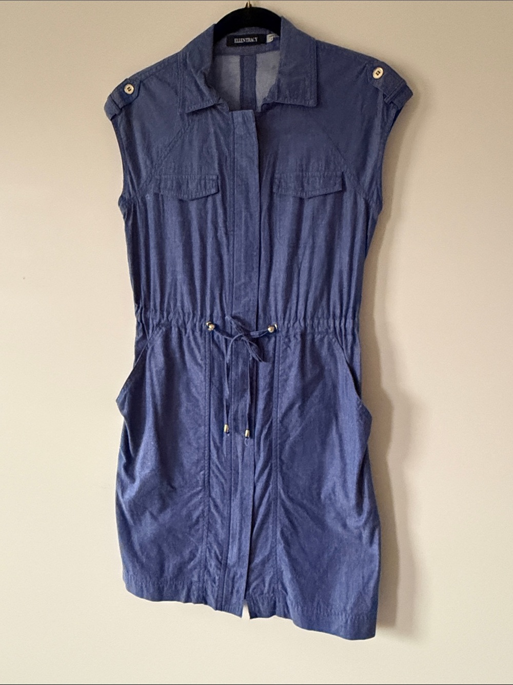 Ellen Tracy Blue Sleeveless Drawstring Mini Dress
